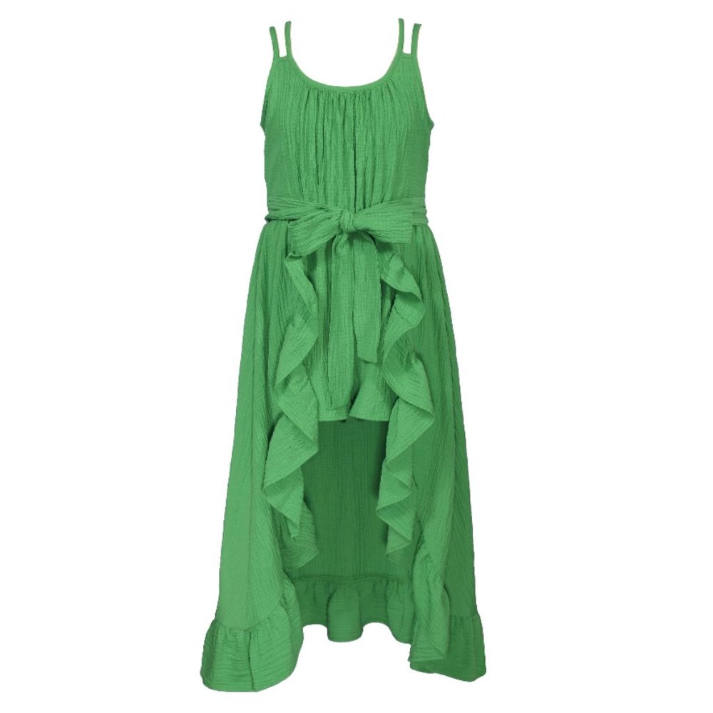 Bonnie Jean Girls 7-16 Green Ruffle Skirted Walk-Through Romper Dress